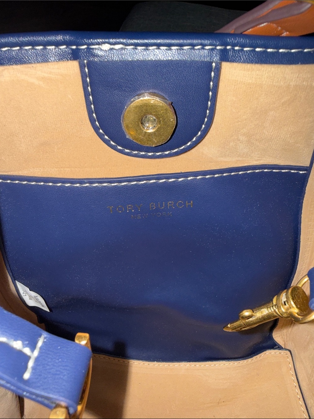 Tory Burch Navy and Tan Canvas Crossbody Tote - Picture 4 of 5